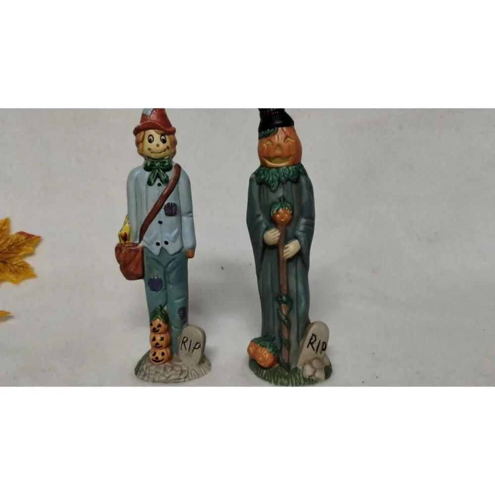 Vintage Haunted Haven Pencil Halloween Scarecrow & Pumpkin Figurines‎